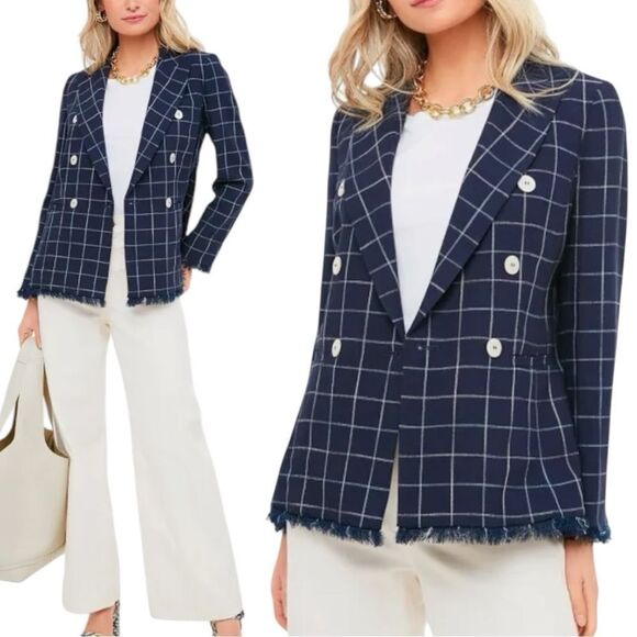 MARELLA by Max Mara Rivalsa Fringe Trimmed Basket Weave Blazer Size 12 - Picture 1 of 11